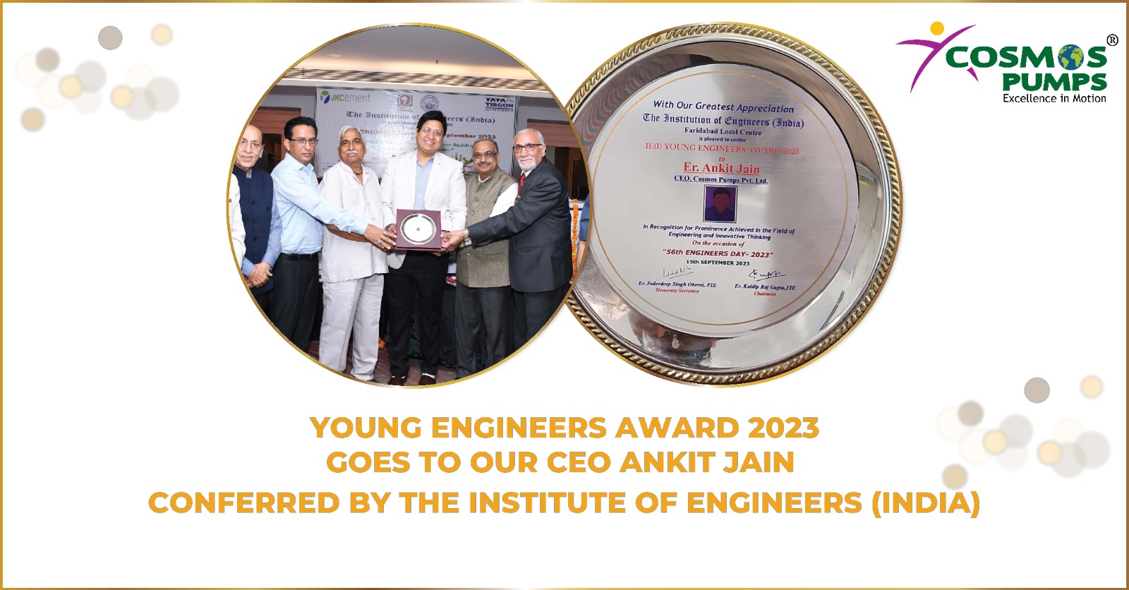 Ankit Jain, CEO of Cosmos Pumps Private Limited, Honored with Young Engineers Award 2023