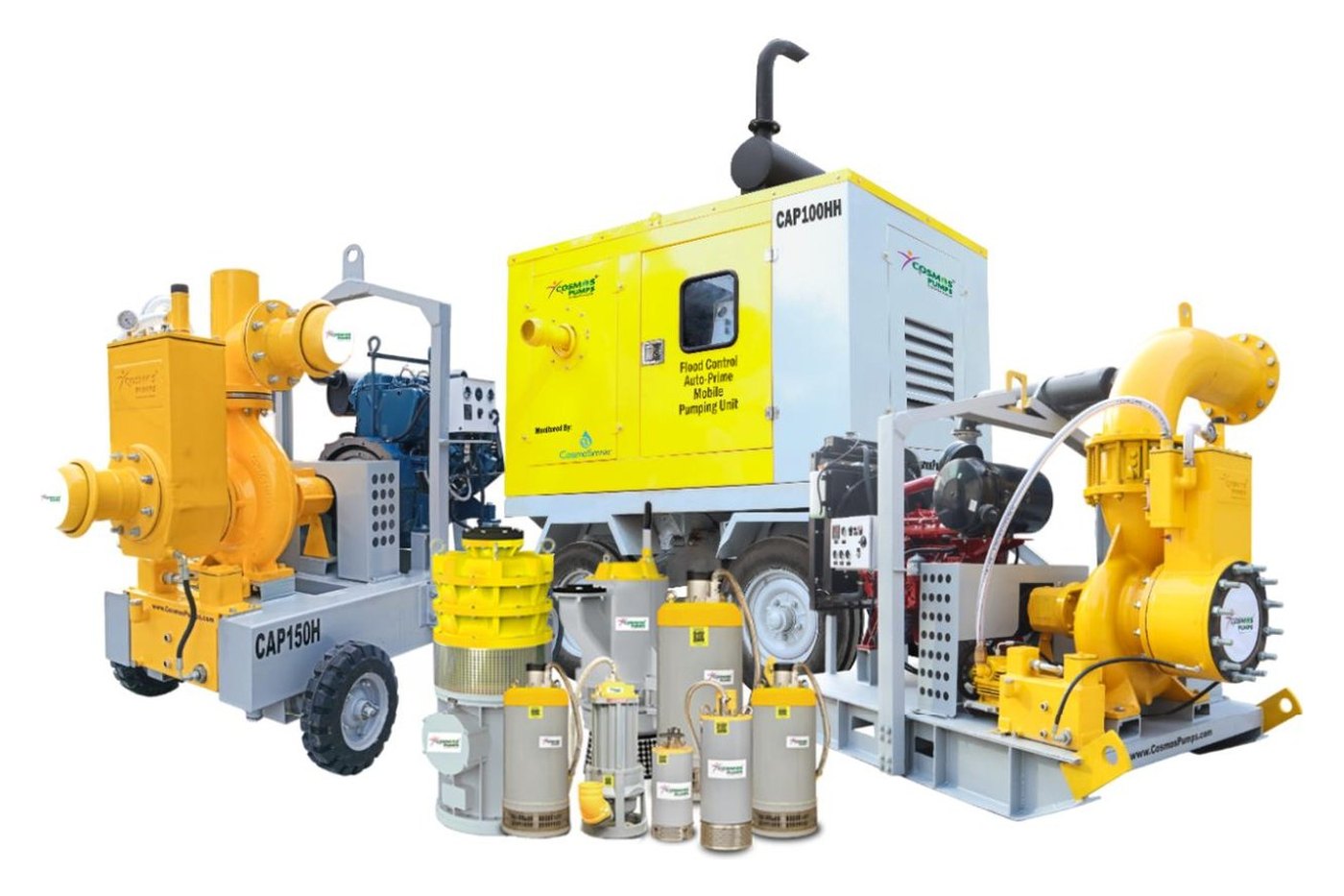 Cosmos Pumps dewatering range — CDW submersibles, CAP auto-prime and CSP self-priming pumps
