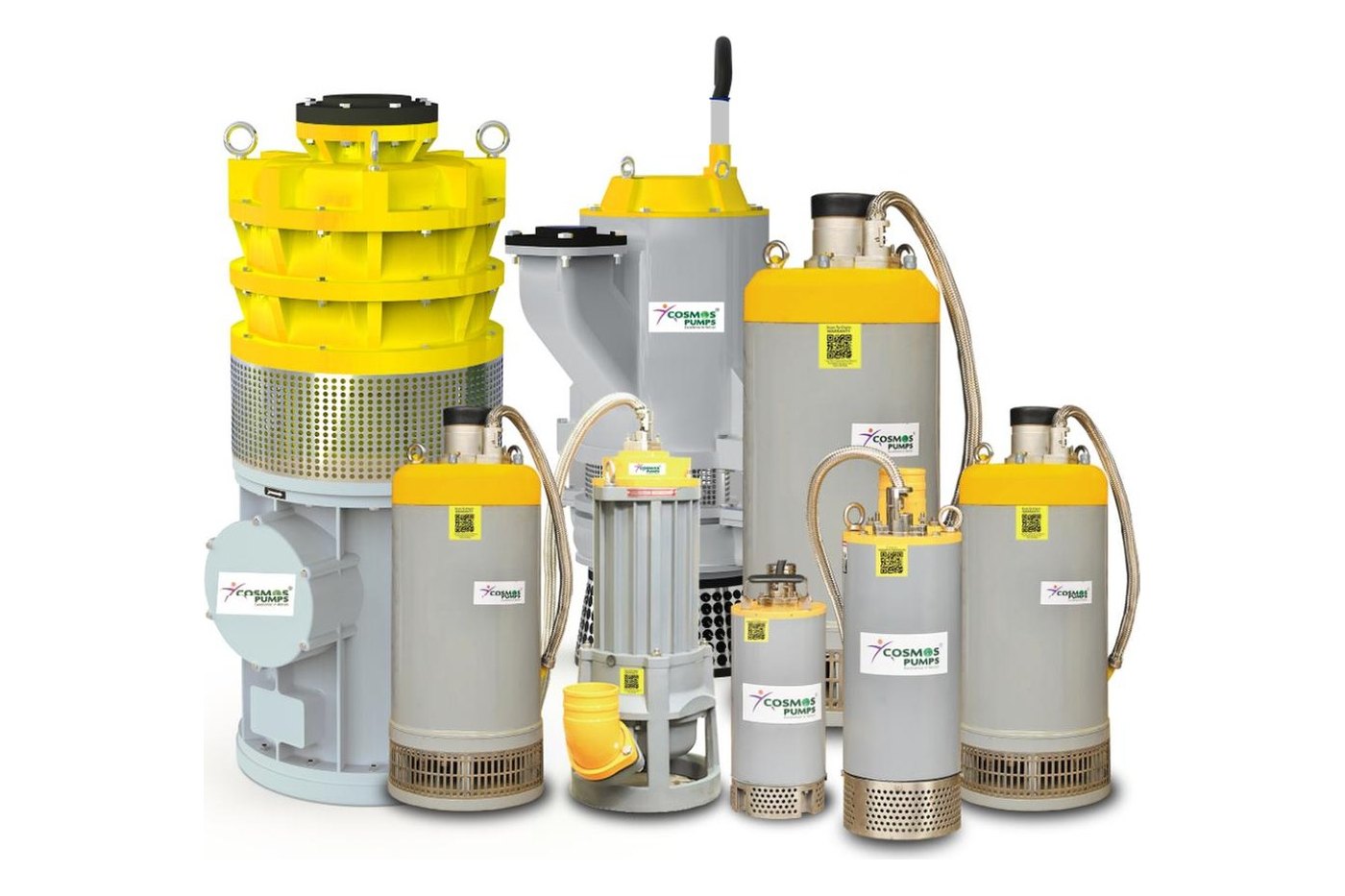 Full range of Cosmos Pumps submersible dewatering, sludge and sewage pumps